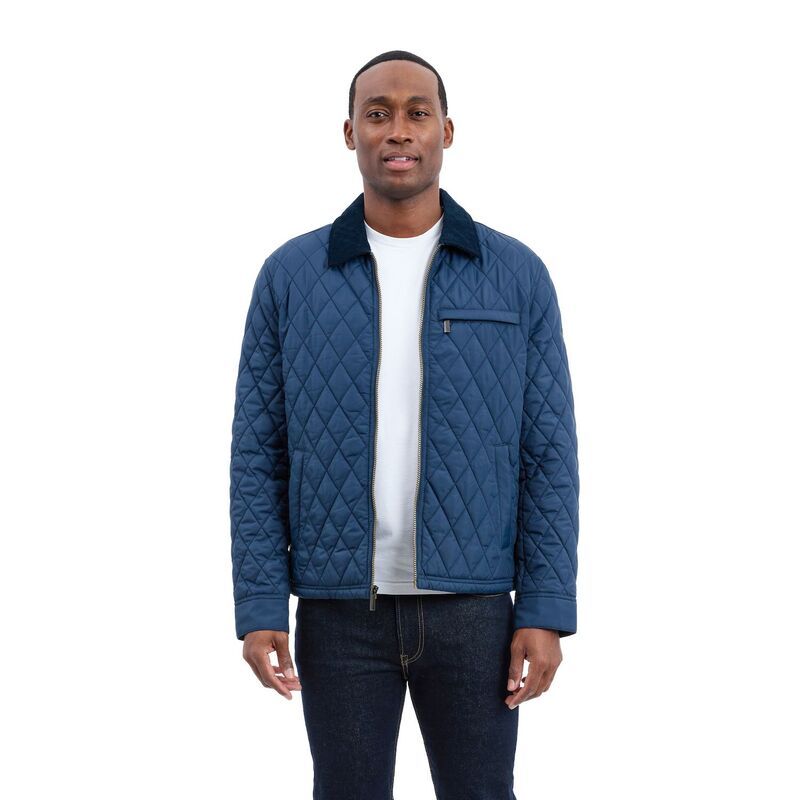 ロンドンフォグ メンズ アウター ジャケット・ブルゾン コーデュロイ キルティング Mens London Fog Quilted Jacket With Corduroy Collar Navy ネイビー
