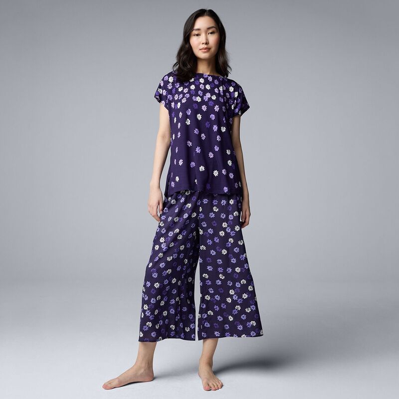 ヴェラウォン レディース アンダーウェア ナイトウェア Womensimply Vera Wang 2pc Pajama Top Pajama Culotte Set Purple Placed Floral パープル