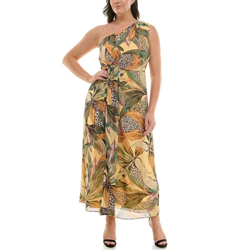 ニコルミラー レディース トップス ワンピース マキシ Womens Nicole Miller One Shoulder Maxi Dress Butter Palm