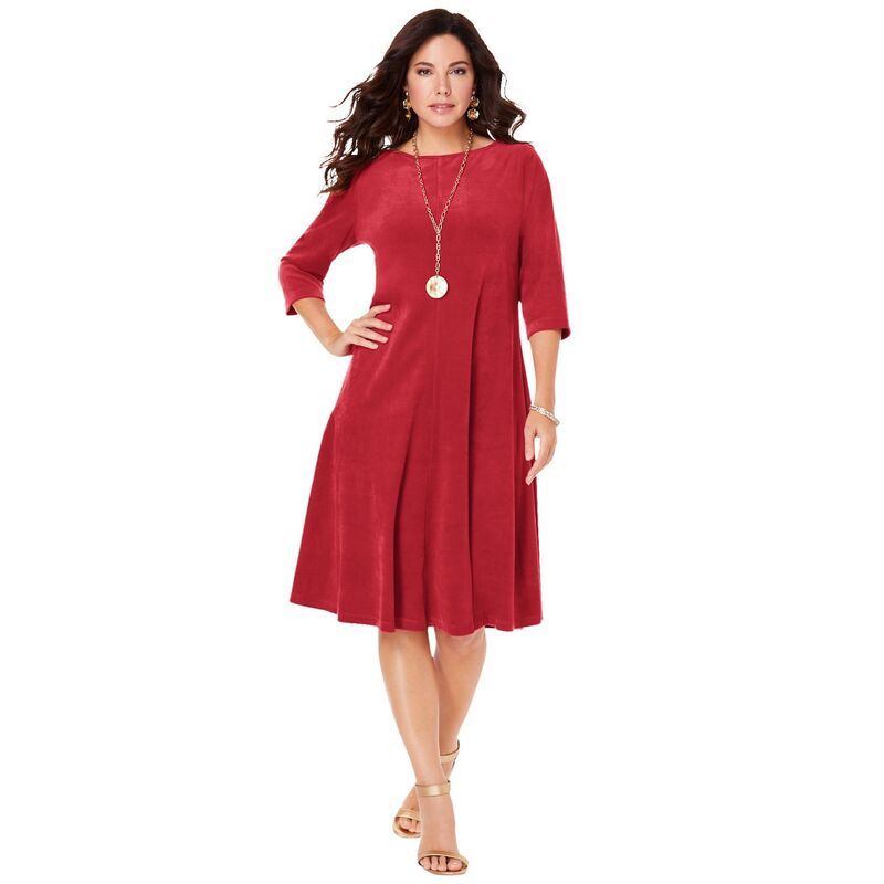 ロアマンズ レディース トップス ワンピース ドレープラスサイズ Roamans Womens Plusize Velour Swing Drape Dress Classic Red レッド