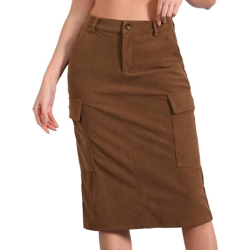 アレグラ ケー レディース ボトムスカート コーデュロイ ミディ ALLEGRA K Cargo Skirts for Womens High Waisted Elastic Back Fall Corduroy Midi Skirt Brown ブラウン