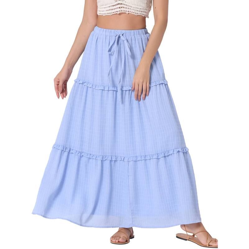 アレグラ ケー レディース ボトムスカート ティアード A ライン ハイウエスト フリル マキシ ALLEGRA K Womens Long Skirts High Waistiered Belt Ruffle Lattice Texture Casual A