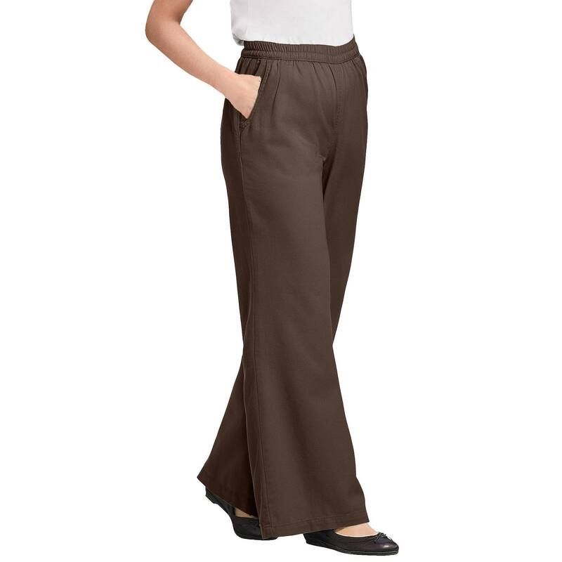 ウーマン ウィズイン レディース ボトムス デニムパンツ プラスサイズ トール Woman Within Plusize Tall Perfect Elastic Waist WideLeg Denim Jean Chocolate チョコレート