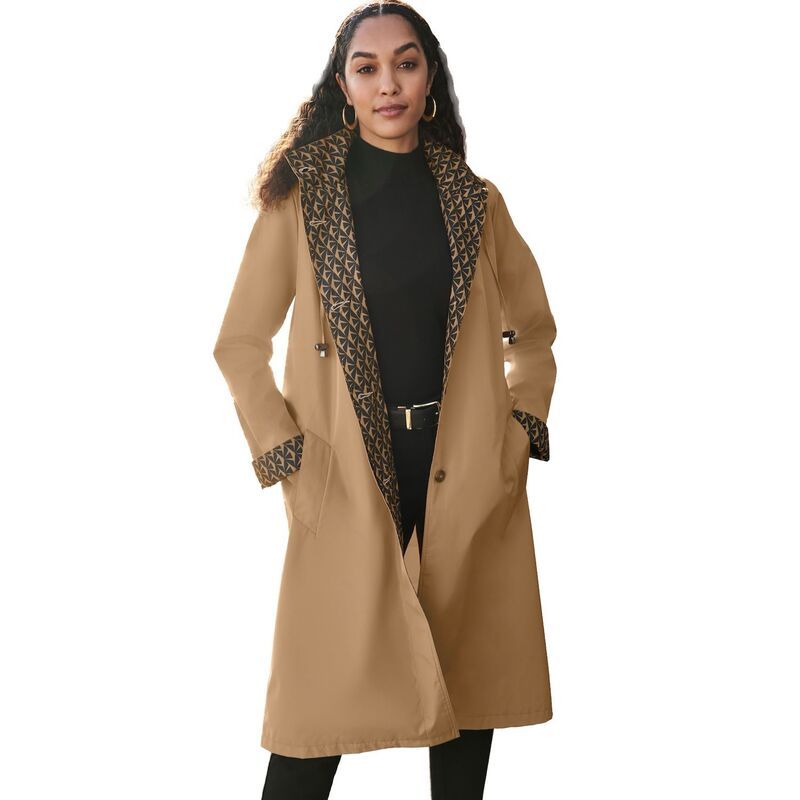 ジェシカロンドン レディース アウター ジャケット・ブルゾン プラスサイズ コントラスト コート Jessica London Womens Plusize Contrast Hood Raincoat Soft Camel Geo キャメル