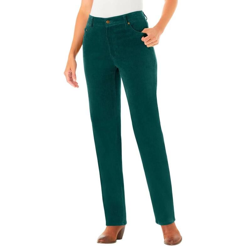 ウーマン ウィズイン レディース ボトムス カジュアルパンツ ストレート コーデュロイ プラスサイズ トール Woman Within Plusize Tall Corduroy Straight Leg Stretch Pant Emerald Green