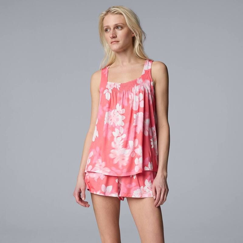 ヴェラウォン レディース アンダーウェア ナイトウェア ショートパンツ Womensimply Vera Wang 2Piece Tank Shortsleep Set Coral Floral コーラル