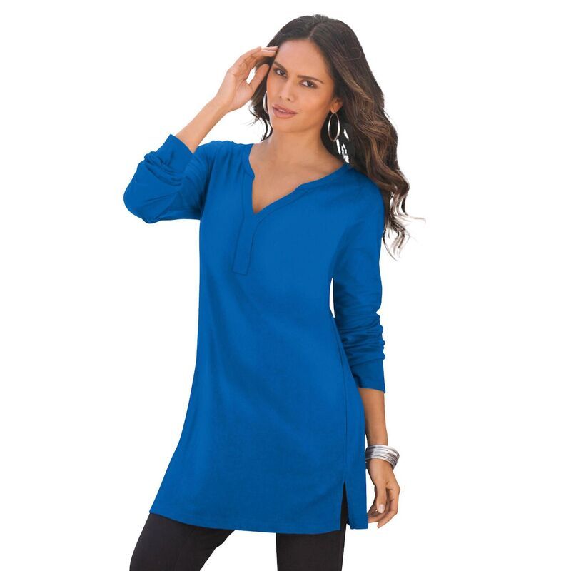 ロアマンズ レディース トップス Tシャツ プラスサイズ Roamans Womens Plusize Y Neck Ultimate Tunic Vivid Blue ブルー