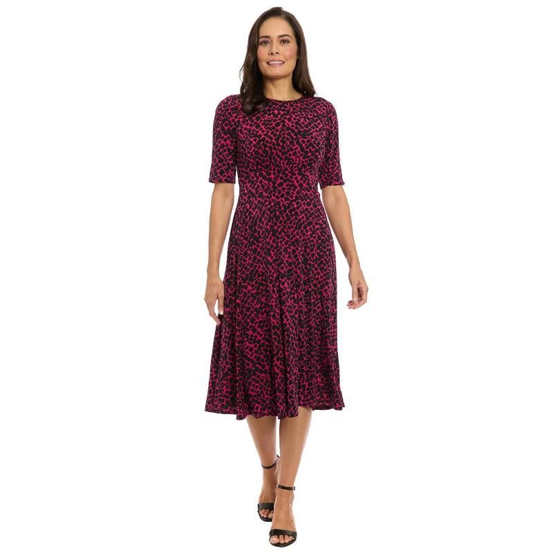 ロンドンタイムス レディース トップス ワンピース A ライン プリント ミディ Womens London Times Printed Midi ALine Dress Berry Black ブラック