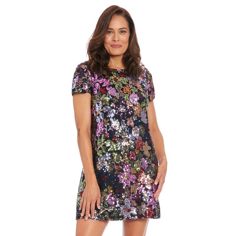 ロンドンタイムス レディース トップス ワンピース Tシャツ スパンコール Womens London Timesequin TShirt Dress Black Plum ブラック