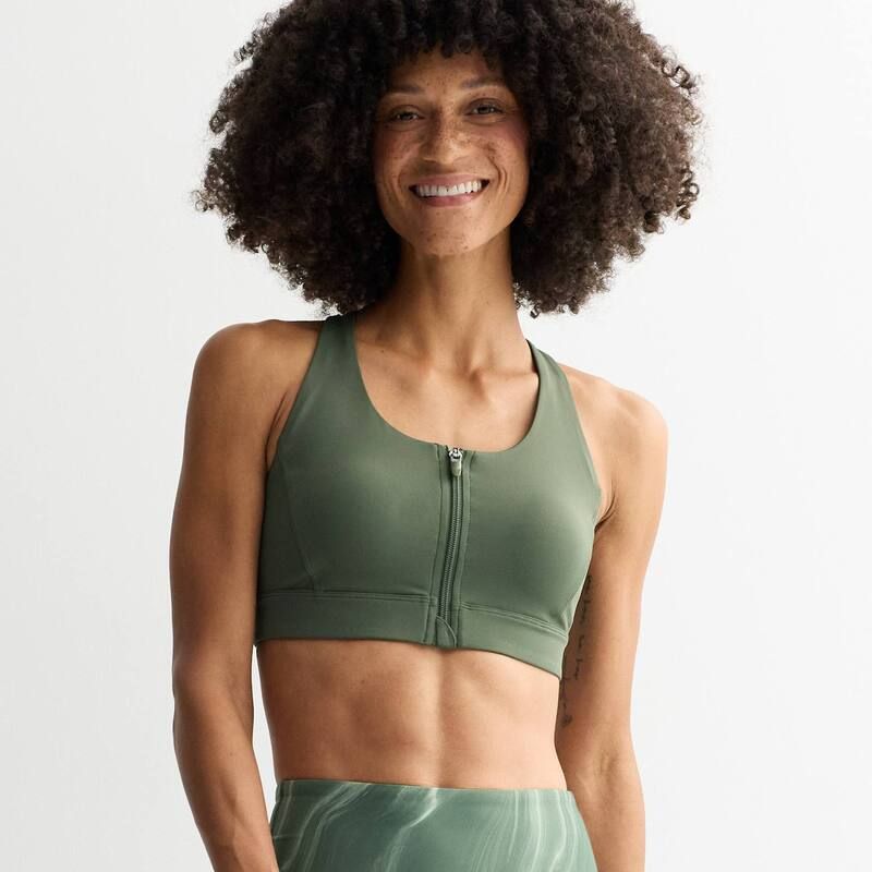 Tek Gear レディース アンダーウェア ブラジャー Womens Tek Gear Ultrastretch Medium Support Zip Front Sports Bra Esta Olive オリーブ