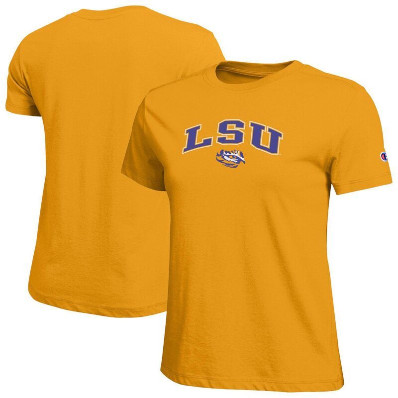 チャンピオン レディース トップス Tシャツ ロゴ Womens Champion Gold LSU Tigers Arched Over Logo TShirt Lsu Gold ゴールド
