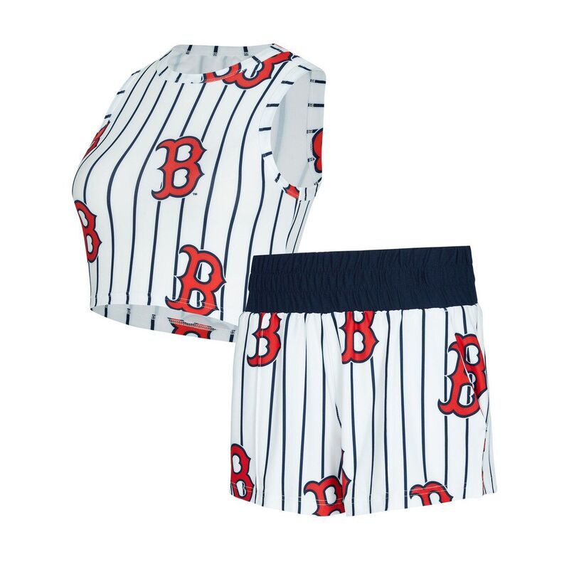 アンブランデッド レディース アンダーウェア ナイトウェア Unbranded Womens Conceptsport White Boston Red Sox Pinstripe Record Tank Short Set Rsx White ホワイト