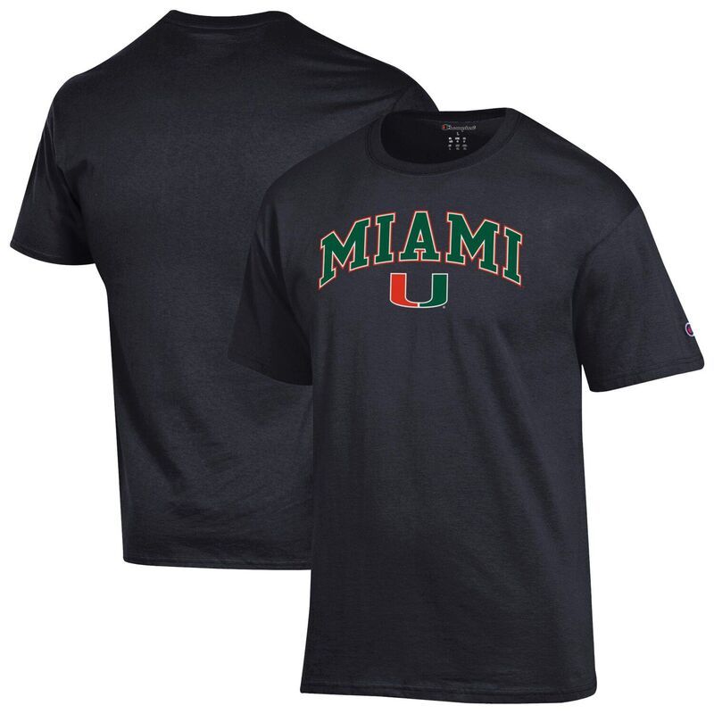 チャンピオン メンズ トップス Tシャツ ロゴ MensChampion Black Miami Hurricanes Arched Logo TShirt Mia Black ブラック