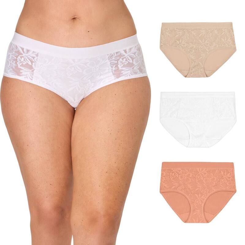 バリ レディース アンダーウェア パンツ Womens Bali 3pk Underwear Hipster Pack DFCLP3 Almond White Rose ホワイト