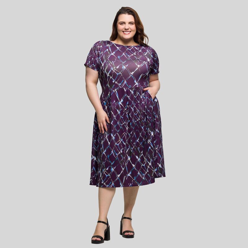24 セブンコンフォート レディース トップス ワンピース プラスサイズ プリーツ ミディ Plusize 24Seven Comfort Apparel Pleated Flare Midi Pocket Dress Purple Multi パープル