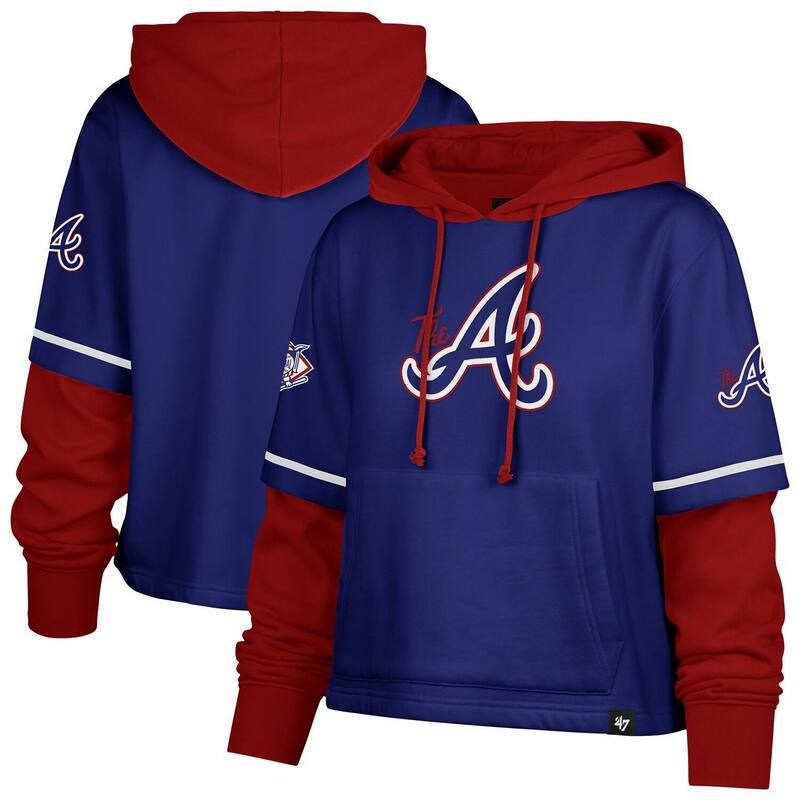 フォーティセブンブランド レディース トップス Tシャツ ショートパンツ クロップド パーカー 47 Brand Womens 47 Royal Atlanta Braves City Connect Shortstop Cropped Pullover Ho