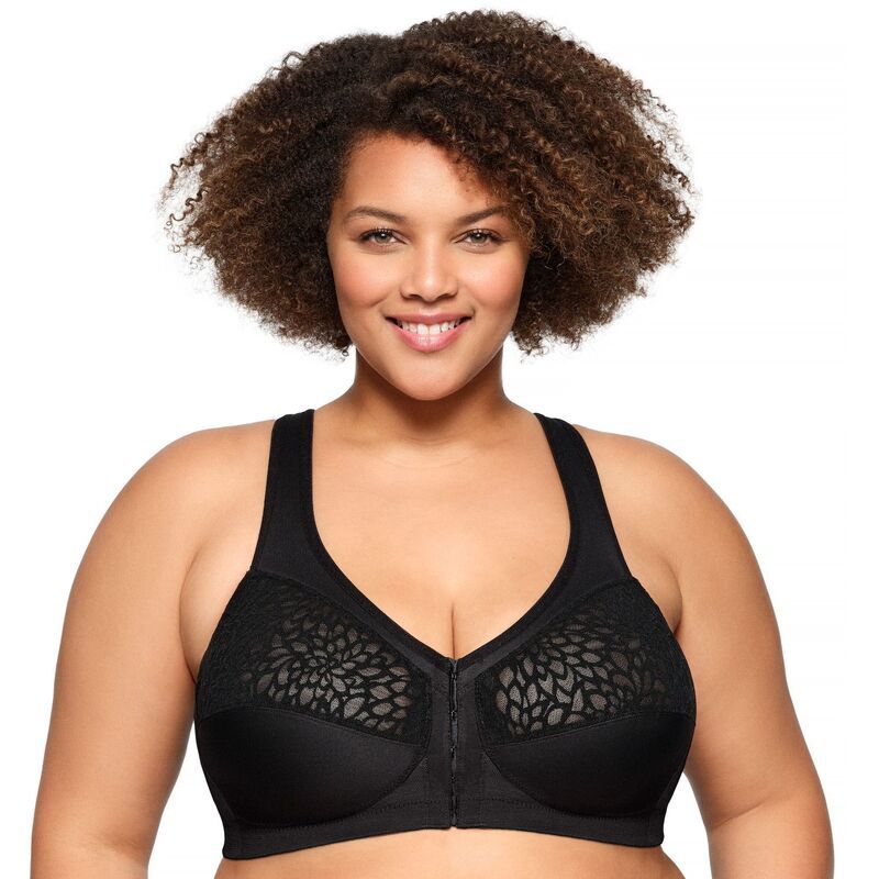 グラマライズ レディース アンダーウェア ブラジャー プラスサイズ Plusize Glamorise Bra MagicLift FrontClosure Wirefree Racerback Bra 1206 Black ブラック