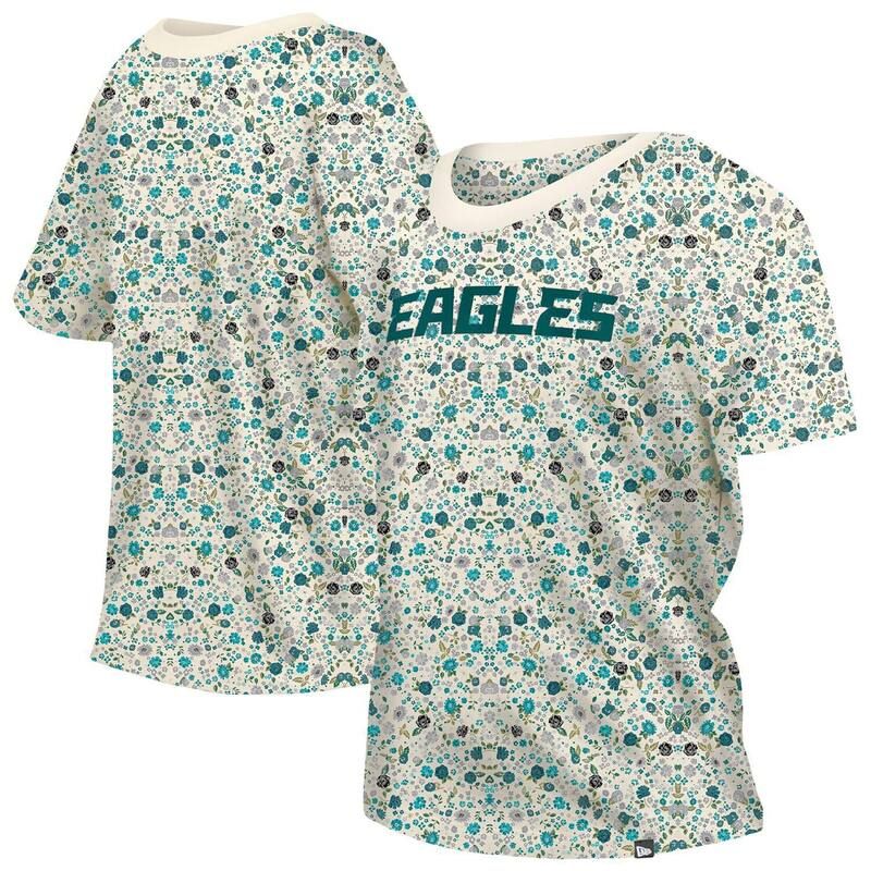 ニューエラ レディース トップス Tシャツ フラワー柄 フラワー Womens New Era Cream Philadelphia Eagles Glam Game Floral TShirt Eag Beige ベージュ
