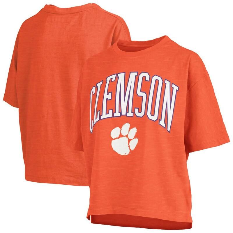 プレスボックス レディース トップス Tシャツ ロゴ Womens Pressbox Orange Clemson Tigers Nelson Arch Over Logo Waist Length Oversized Slub TShirt Clm Oran