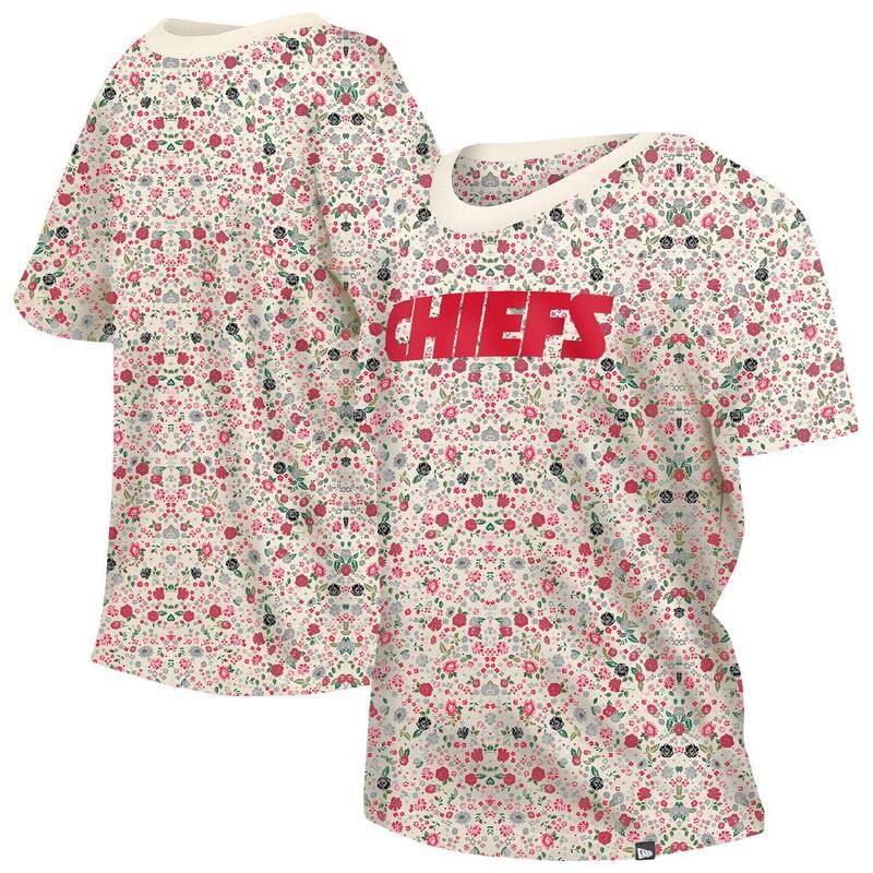 ニューエラ レディース トップス Tシャツ フラワー柄 フラワー Womens New Era Cream Kansas City Chiefs Glam Game Floral TShirt Chf Beige ベージュ