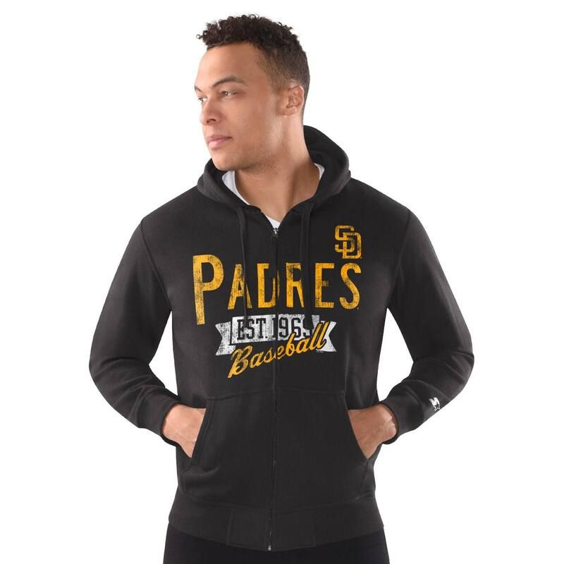 スターター メンズ トップス Tシャツ パーカー Menstarter Black San Diego Padres Classic Distressed FullZip Hoodie Pad Black ブラック
