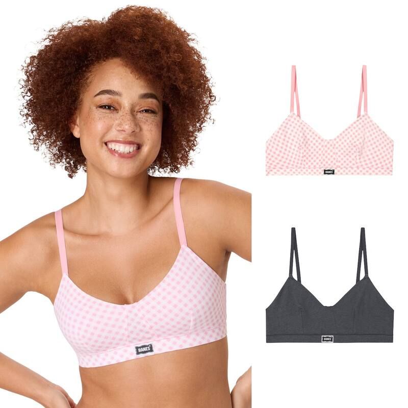 ヘインズ レディース アンダーウェア ブラジャー ヴィンテージ Hanes Originals Ultimate 2Pack Vintage Triangle Bralette Set DHO107 Pink Gingham Pack ピンク