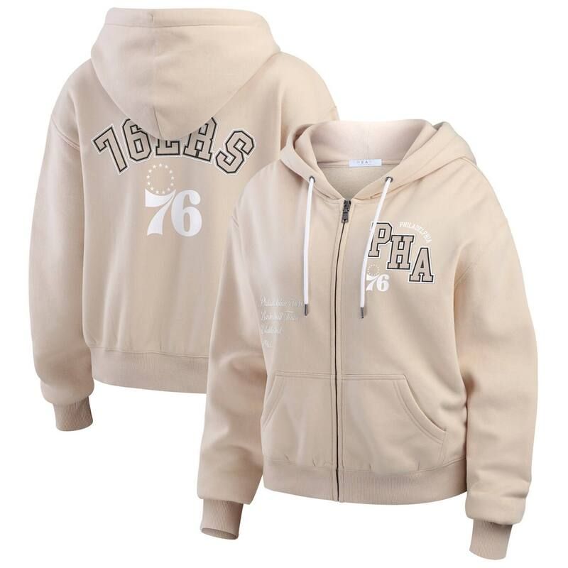 ウェア バイ エリン アンドルーズ レディース トップス Tシャツ パーカー Womens WEAR by Erin Andrews Tan Philadelphia 76ers Tonal Felt Patch FullZip Hoodie 76r Mult