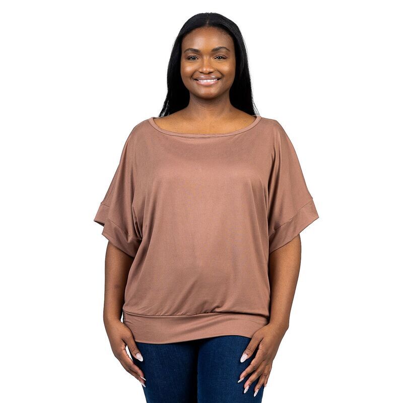 24 セブンコンフォート レディース トップス Tシャツ プラスサイズ Plusize 24Seven Comfort Apparel Short Sleeve Dolman Top Mocha モカ