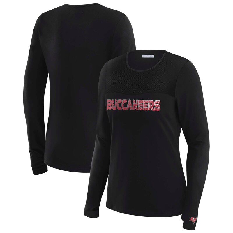 ウェア バイ エリン アンドルーズ レディース トップス Tシャツ メッシュ Womens WEAR by Erin Andrews x Gracie Hunt Black Tampa Bay Buccaneers Mesh Panelong Sleeve T
