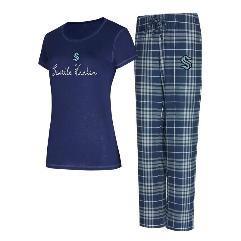 アンブランデッド レディース アンダーウェア ナイトウェア パンツ Tシャツ Unbranded Womens Conceptsport Deep Sea BlueGray Seattle Kraken Vector TShirt Pantsleep Set
