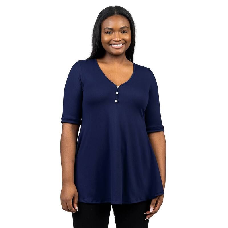 24 セブンコンフォート レディース トップス Tシャツ プラスサイズ 24Seven Comfort Apparel Plusize 24Seven Comfort Short Sleeve Henley Tunic Top Navy ネイビー