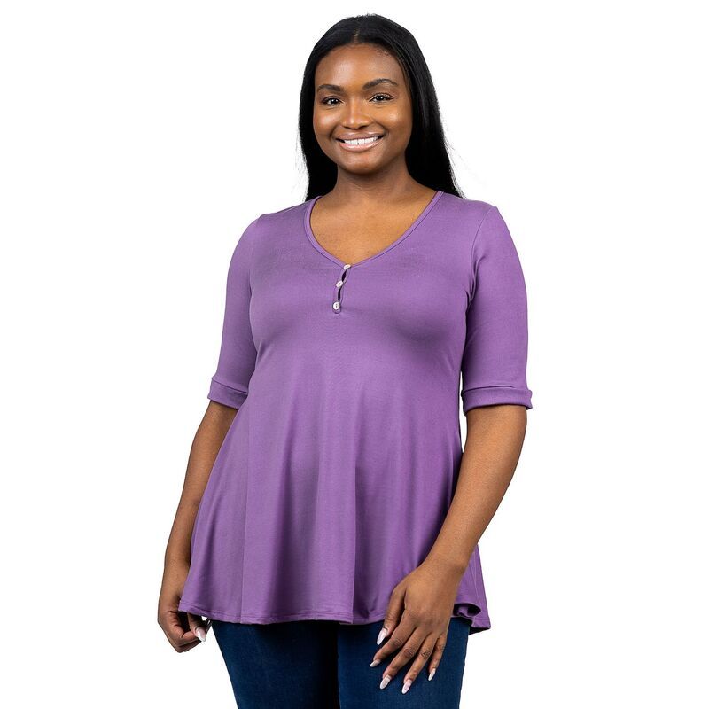 24 セブンコンフォート レディース トップス Tシャツ プラスサイズ 24Seven Comfort Apparel Plusize 24Seven Comfort Short Sleeve Henley Tunic Top Lilac ライラック
