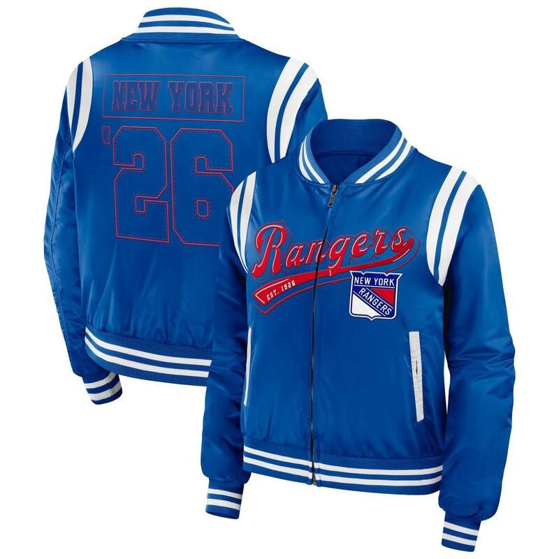 ウェア バイ エリン アンドルーズ レディース アウター ジャケット・ブルゾン Womens WEAR by Erin Andrews Blue New York Rangers Baller FullZip Bomber Jacket Ran Blue ブル