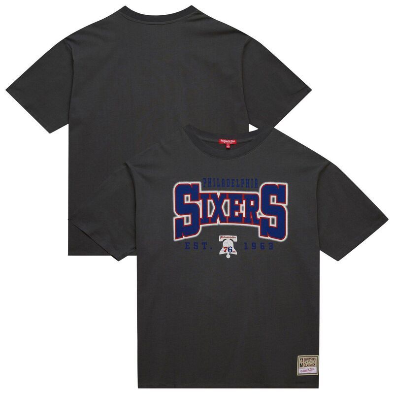 ミッチェルネス レディース トップス Tシャツ Womens Mitchell Ness Charcoal Philadelphia 76ers Hardwood Classics Oversized Boyfriend TShirt 76r Charco チ