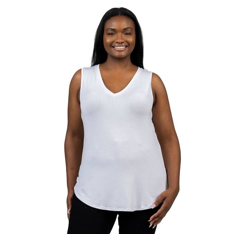 24 セブンコンフォート レディース トップス Tシャツ Vネック プラスサイズ ノースリーブ Plusize 24Seven Comfort Apparel VNeck Sleeveless Rounded Hemline Top White ホワイト
