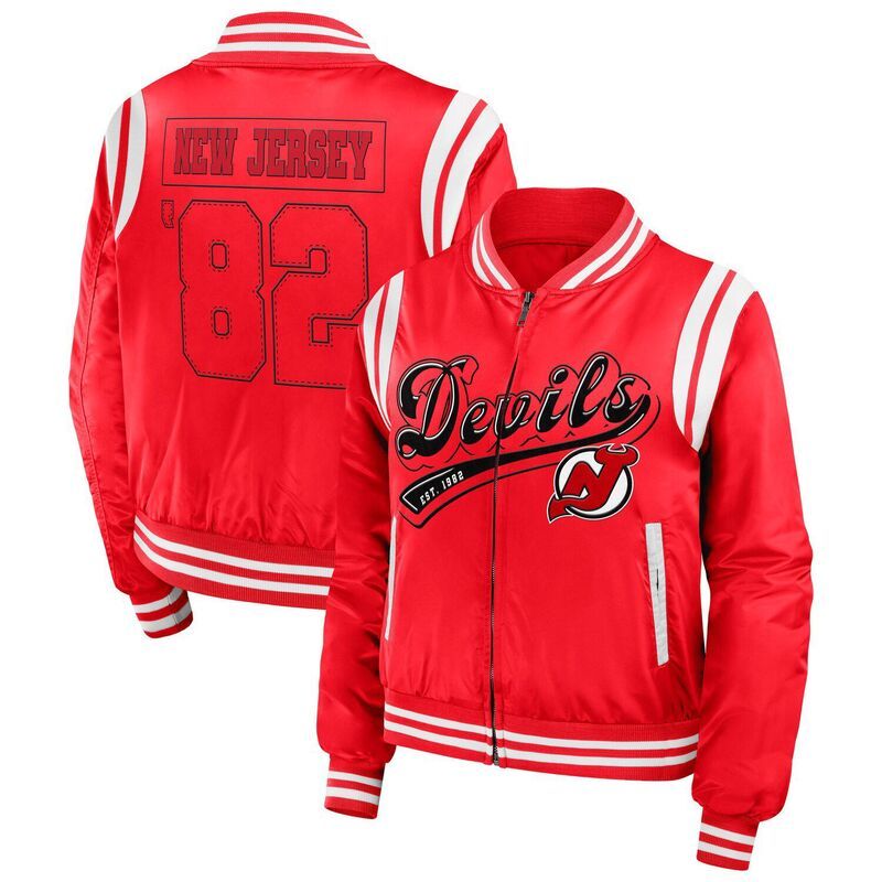 ウェア バイ エリン アンドルーズ レディース アウター ジャケット・ブルゾン ジャージー Womens WEAR by Erin Andrews Red New Jersey Devils Baller FullZip Bomber Jacket Nhl R