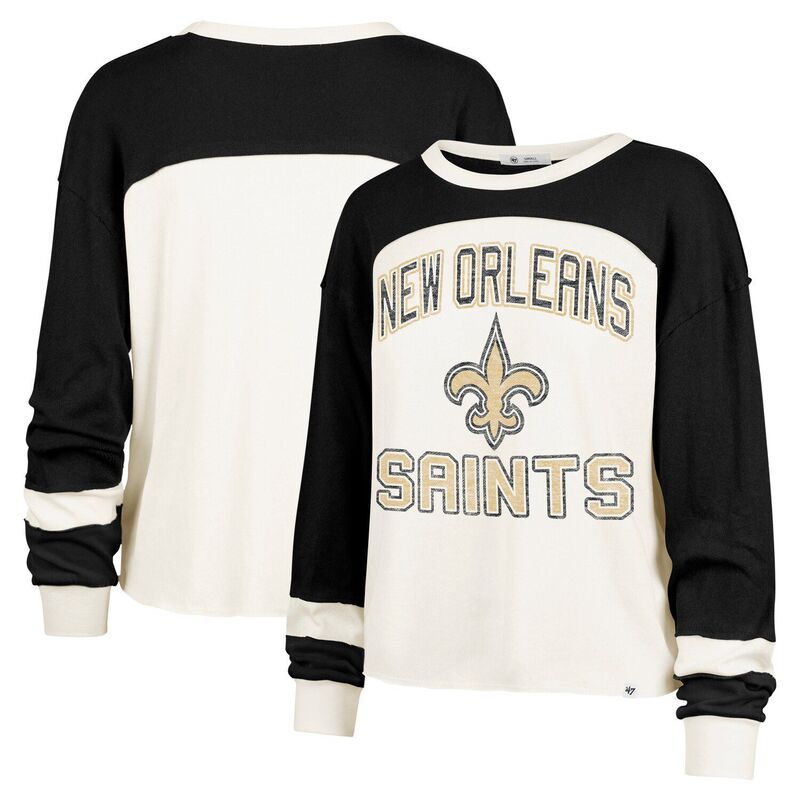 フォーティセブンブランド レディース トップス Tシャツ 47 Brand Womens 47 Cream New Orleansaints Double Header Curve Raglan Long Sleeve Crop Top Snt Beige ベ