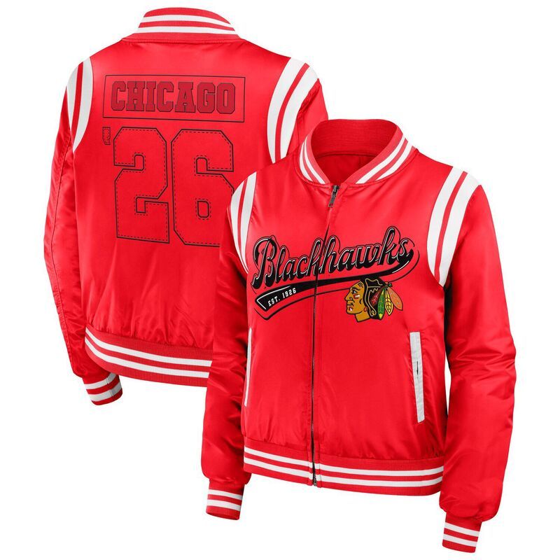 ウェア バイ エリン アンドルーズ レディース アウター ジャケット・ブルゾン Womens WEAR by Erin Andrews Red Chicago Blackhawks Baller FullZip Bomber Jacket Hwk Red レッ