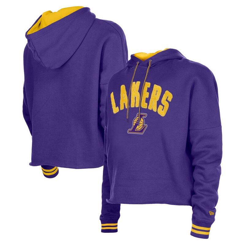 ニューエラ レディース トップス Tシャツ パーカー Womens New Era Purple Los Angeles Lakers Boxy Raw Edge Pullover Hoodie Lak Purple パープル