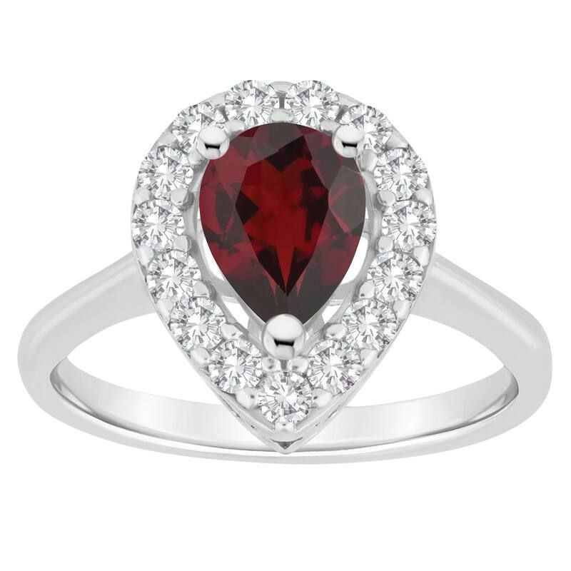Celebration Gems レディース アクセサリー リング Celebration Gemsterling Silver Pear Shape Gemstone Halo Ringarnet シルバー