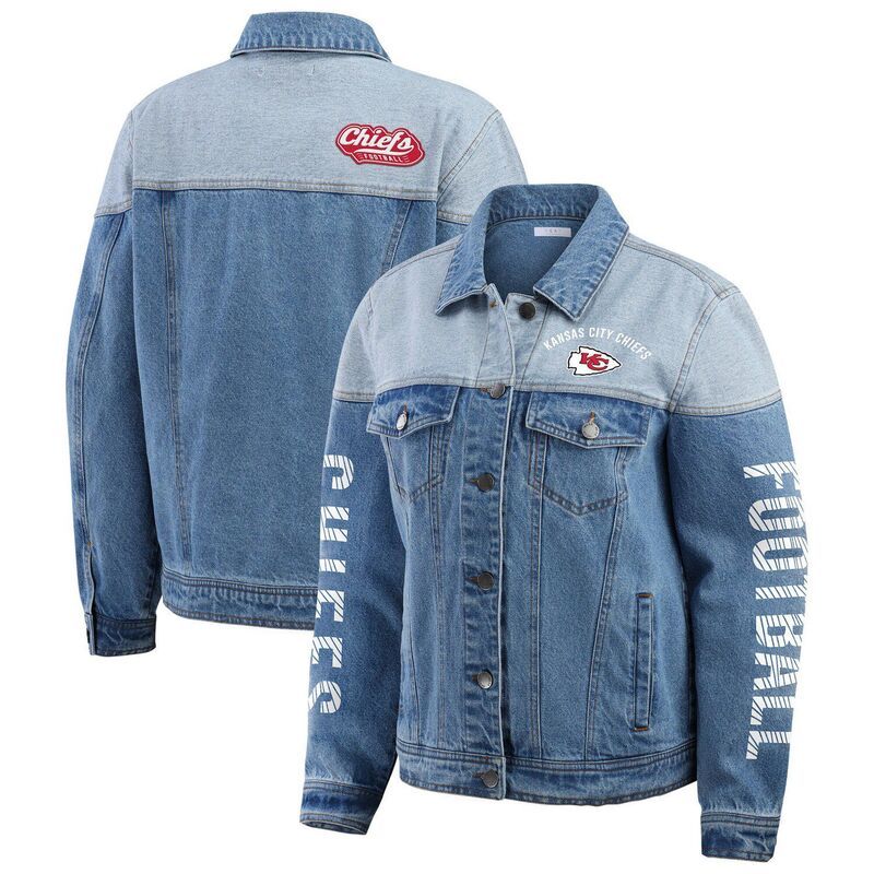 ウェア バイ エリン アンドルーズ レディース アウター ジャケット・ブルゾン デニム Womens WEAR by Erin Andrews Kansas City Chiefs FullButton Denim Jacket Chf Turq A デニム