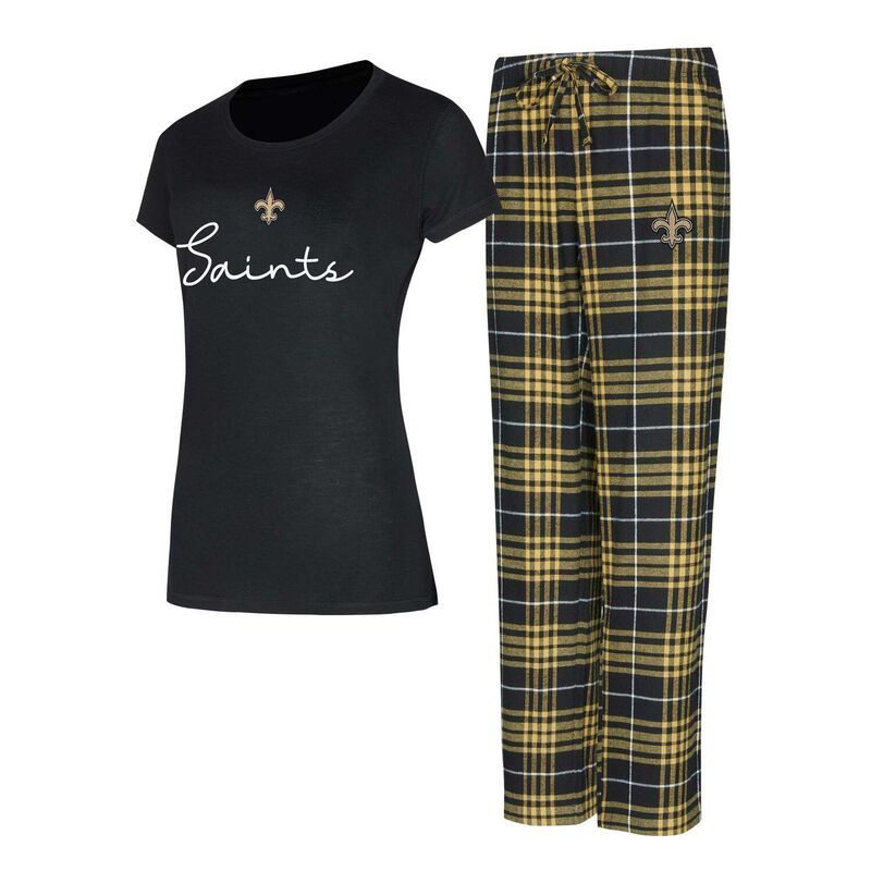 アンブランデッド レディース アンダーウェア ナイトウェア パンツ Tシャツ Unbranded Womens Conceptsport New Orleansaints Vector TShirt Flannel Pantsleep Set Snt Blac