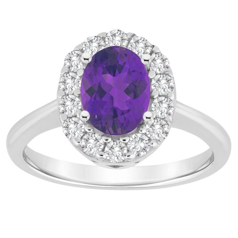 Celebration Gems レディース アクセサリー リング Celebration Gemsterling Silver Gemstone Halo Ring Amethyst シルバー