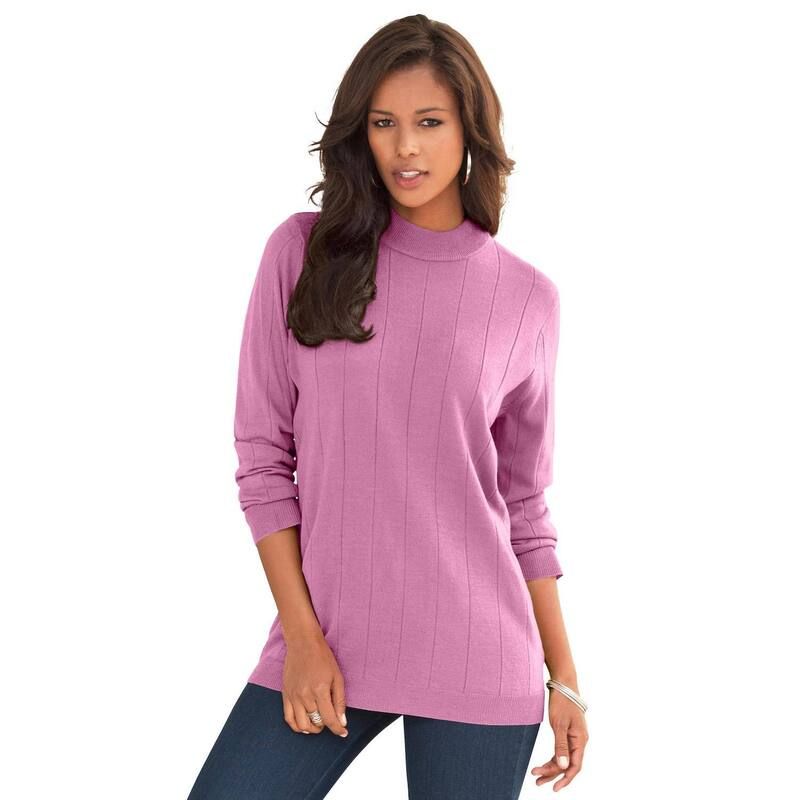 ロアマンズ レディース アウター ニット・セーター モックネック プラスサイズ Roamans Womens Plusize Fine Gauge Drop Needle Mockneck Sweater Mauve Orchid