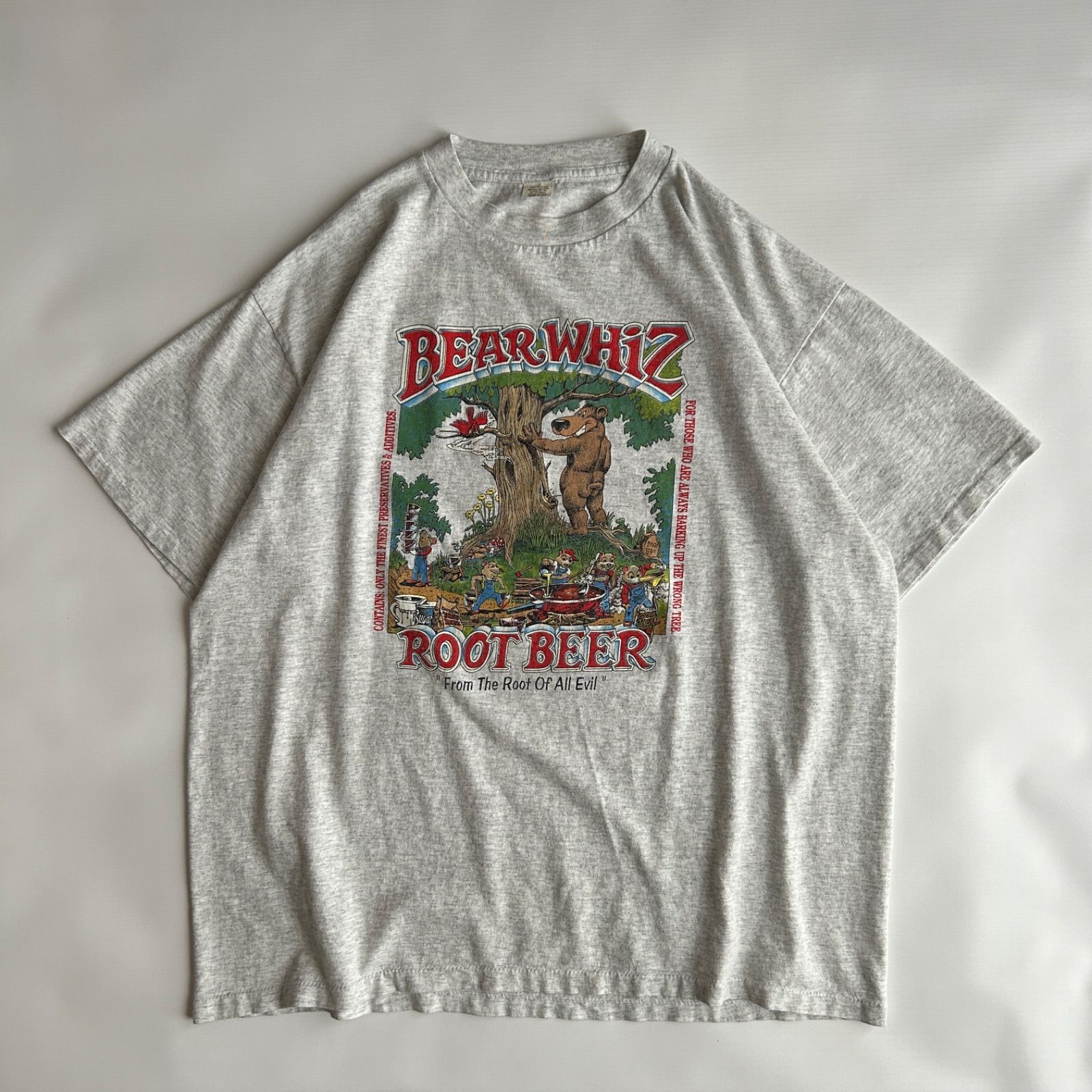 90s BEAR WHIZ ROOT BEER グラフィックTシャツ 熊 アニマル ジョーク 両面プリント