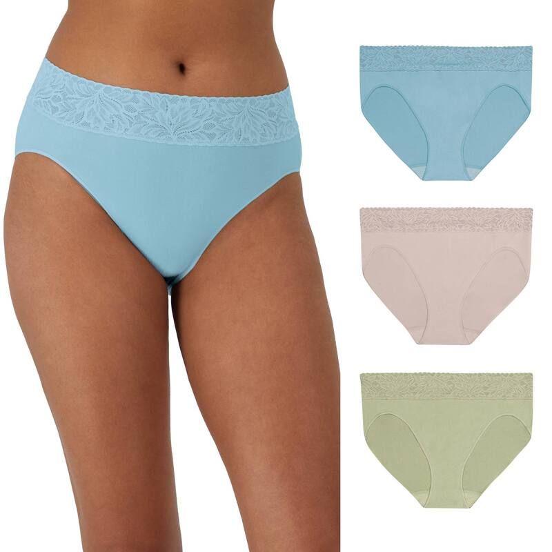 バリ レディース アンダーウェア パンツ レーストリム レース Bali 3Pack Modern Seamless Lace Trim Hi Cut Underwear DFMLB3 Teal Gloss Green ティール