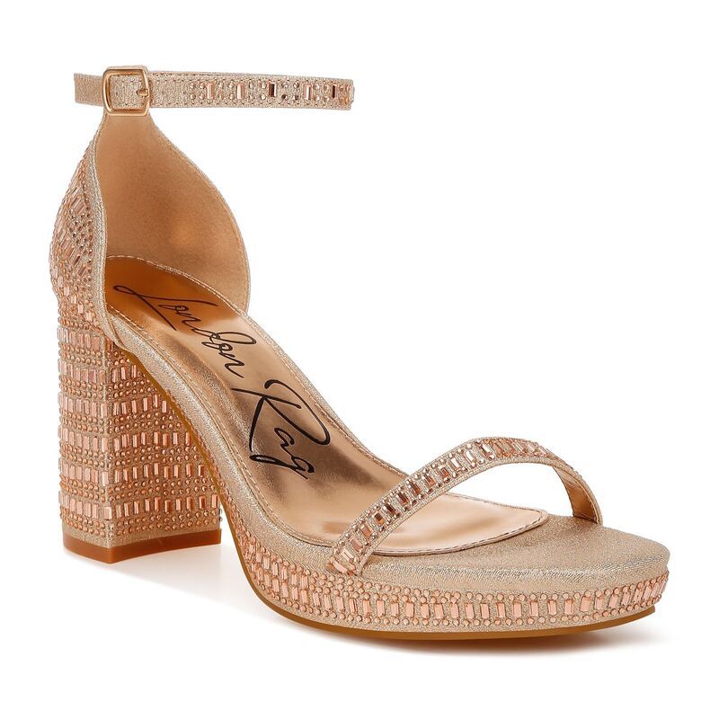 ロンドンラグ レディース シューズ サンダル ヒール London Rag Ronan Womens Block Heel Rhinestones Embellished Sandals Gold ゴールド