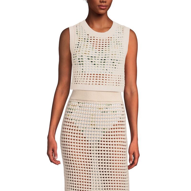 ランズエンド レディース トップス Tシャツ ノースリーブ ニット Womens Lands End Open Knit Sleeveless Top Cover Up Washed Sand サンド