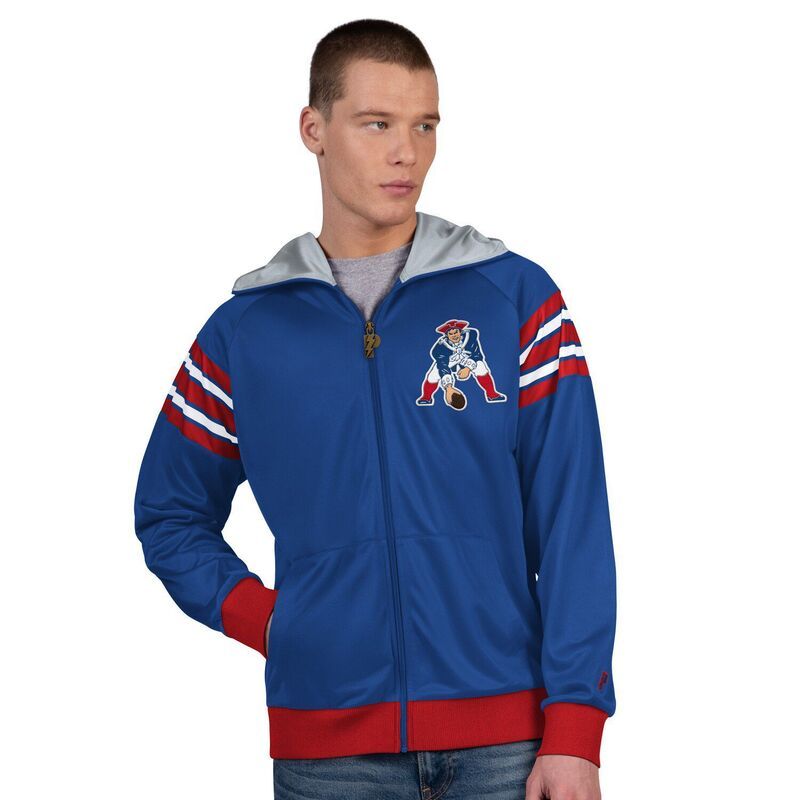 アンブランデッド メンズ アウター ジャケット・ブルゾン Unbranded Mens Pro PlayeroyalRed New England Patriots Retro Helmet FullZip Hooded Track Jacket Pat Bl