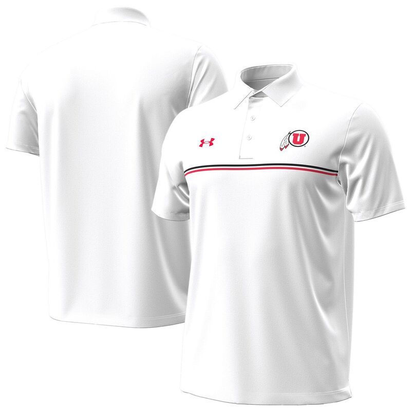 アンダーアーマー メンズ トップス Tシャツ ポロシャツ Mens Under Armour White Utah Utes Performance Drive Chestripe Polo Ute White ホワイト
